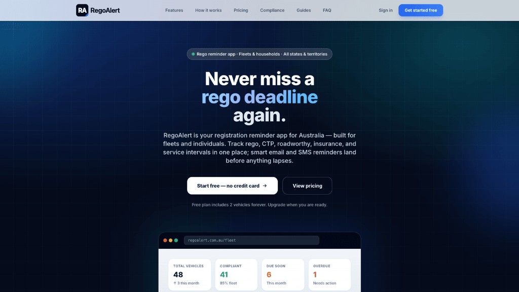 RegoAlert homepage — Never miss a rego deadline again.